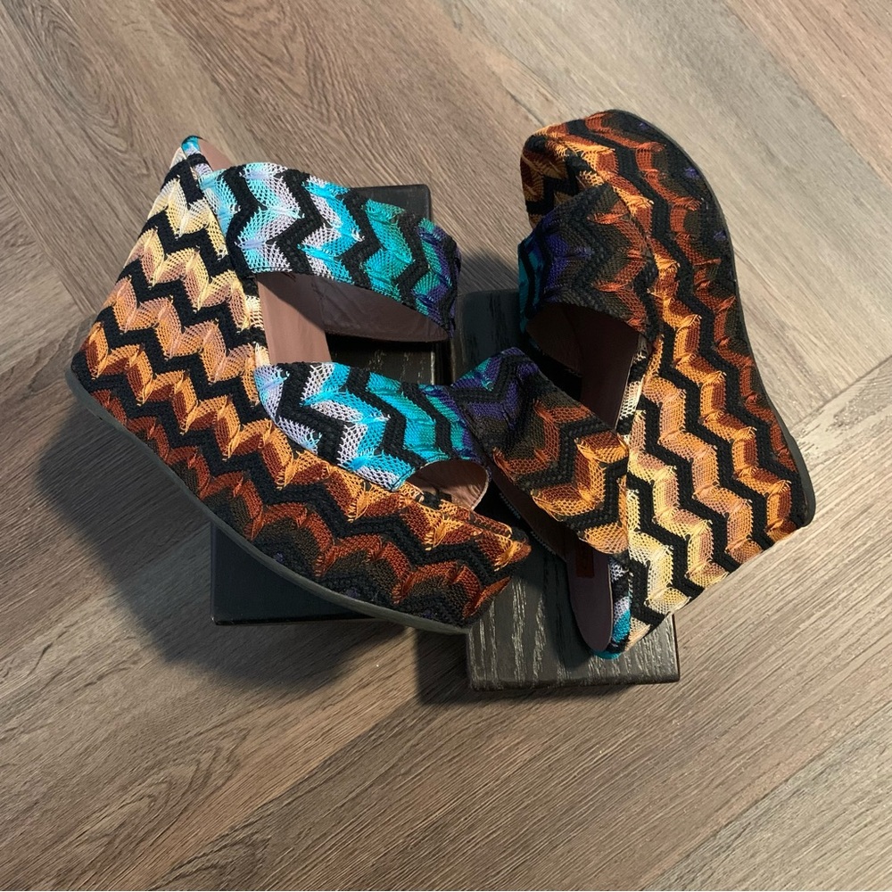 37.5 | Missoni Classic Zigzag Fabric Wedges | Jewel Tones Slides